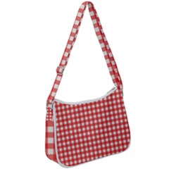 Red White Gingham Plaid Zip Up Shoulder Bag by SpinnyChairDesigns