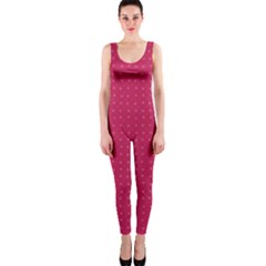 Rose Pink Color Polka Dots One Piece Catsuit by SpinnyChairDesigns