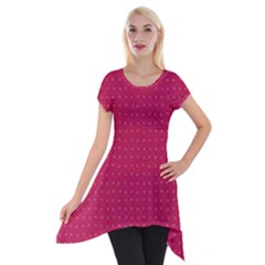 Rose Pink Color Polka Dots Short Sleeve Side Drop Tunic by SpinnyChairDesigns