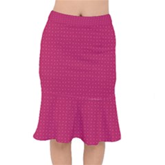 Rose Pink Color Polka Dots Short Mermaid Skirt by SpinnyChairDesigns