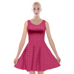 Rose Pink Color Polka Dots Velvet Skater Dress by SpinnyChairDesigns