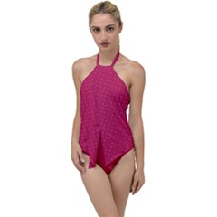 Rose Pink Color Polka Dots Go With The Flow One Piece Swimsuit by SpinnyChairDesigns