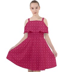 Rose Pink Color Polka Dots Cut Out Shoulders Chiffon Dress by SpinnyChairDesigns