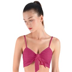 Rose Pink Color Polka Dots Woven Tie Front Bralet by SpinnyChairDesigns