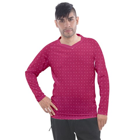 Rose Pink Color Polka Dots Men s Pique Long Sleeve Tee by SpinnyChairDesigns