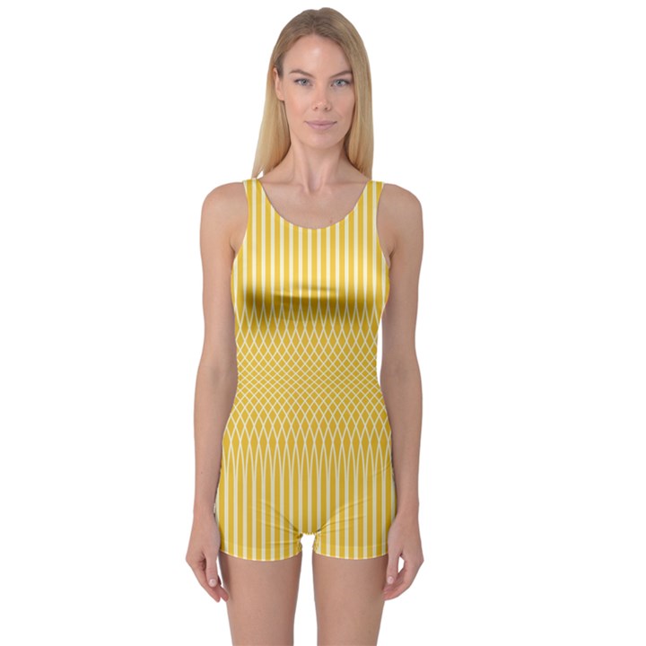 Saffron Yellow Color Stripes One Piece Boyleg Swimsuit