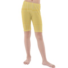 Saffron Yellow Color Stripes Kids  Mid Length Swim Shorts by SpinnyChairDesigns