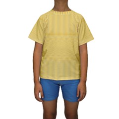 Saffron Yellow Color Stripes Kids  Short Sleeve Swimwear by SpinnyChairDesigns