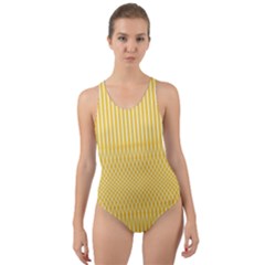 Saffron Yellow Color Stripes Cut-out Back One Piece Swimsuit by SpinnyChairDesigns