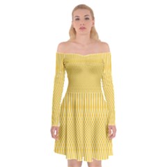 Saffron Yellow Color Stripes Off Shoulder Skater Dress by SpinnyChairDesigns