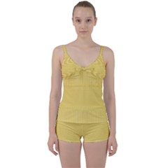 Saffron Yellow Color Stripes Tie Front Two Piece Tankini by SpinnyChairDesigns