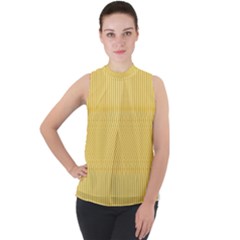 Saffron Yellow Color Stripes Mock Neck Chiffon Sleeveless Top by SpinnyChairDesigns