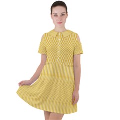 Saffron Yellow Color Stripes Short Sleeve Shoulder Cut Out Dress  by SpinnyChairDesigns