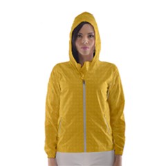 Saffron Yellow Color Polka Dots Women s Hooded Windbreaker by SpinnyChairDesigns