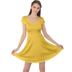 Saffron Yellow Color Polka Dots Cap Sleeve Dress by SpinnyChairDesigns