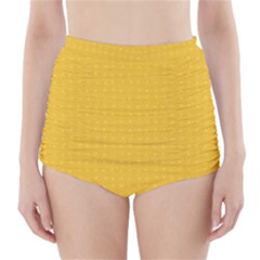 Saffron Yellow Color Polka Dots High-waisted Bikini Bottoms by SpinnyChairDesigns