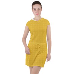 Saffron Yellow Color Polka Dots Drawstring Hooded Dress by SpinnyChairDesigns