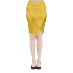 Saffron Yellow Color Polka Dots Midi Wrap Pencil Skirt by SpinnyChairDesigns