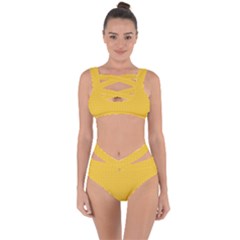 Saffron Yellow Color Polka Dots Bandaged Up Bikini Set  by SpinnyChairDesigns