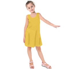 Saffron Yellow Color Polka Dots Kids  Sleeveless Dress by SpinnyChairDesigns