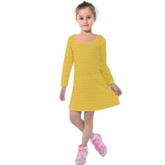 Saffron Yellow Color Polka Dots Kids  Long Sleeve Velvet Dress by SpinnyChairDesigns