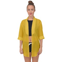 Saffron Yellow Color Polka Dots Open Front Chiffon Kimono by SpinnyChairDesigns