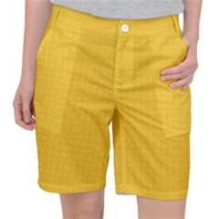 Saffron Yellow Color Polka Dots Pocket Shorts by SpinnyChairDesigns