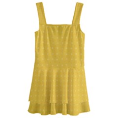 Saffron Yellow Color Polka Dots Kids  Layered Skirt Swimsuit by SpinnyChairDesigns