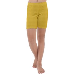 Saffron Yellow Color Polka Dots Kids  Lightweight Velour Capri Yoga Leggings by SpinnyChairDesigns