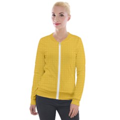 Saffron Yellow Color Polka Dots Velour Zip Up Jacket
