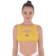 Saffron Yellow Color Polka Dots Bandaged Up Bikini Top by SpinnyChairDesigns