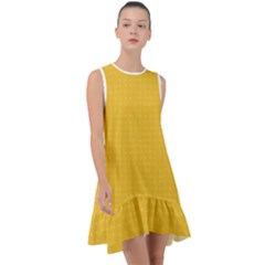 Saffron Yellow Color Polka Dots Frill Swing Dress by SpinnyChairDesigns