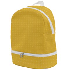 Saffron Yellow Color Polka Dots Zip Bottom Backpack by SpinnyChairDesigns