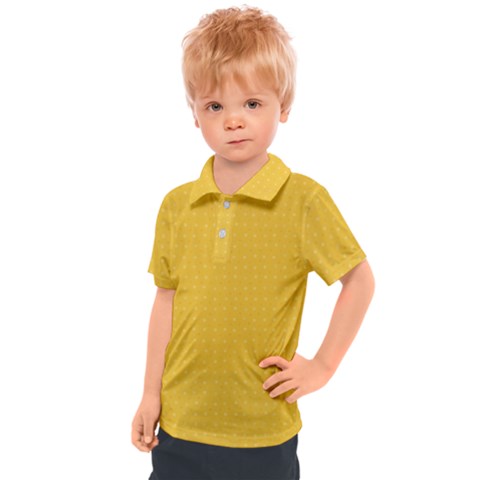 Saffron Yellow Color Polka Dots Kids  Polo Tee by SpinnyChairDesigns