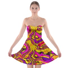 Colorful Boho Swirls Pattern Strapless Bra Top Dress by SpinnyChairDesigns