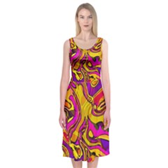 Colorful Boho Swirls Pattern Midi Sleeveless Dress by SpinnyChairDesigns