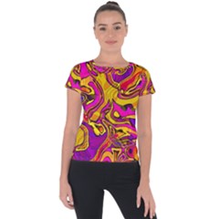 Colorful Boho Swirls Pattern Short Sleeve Sports Top  by SpinnyChairDesigns