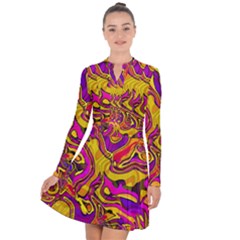 Colorful Boho Swirls Pattern Long Sleeve Panel Dress by SpinnyChairDesigns