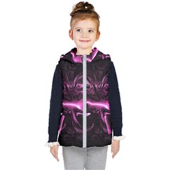 Black Magenta Abstract Art Kids  Hooded Puffer Vest by SpinnyChairDesigns