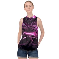 Black Magenta Abstract Art High Neck Satin Top by SpinnyChairDesigns