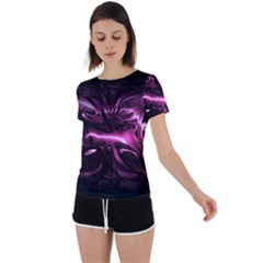 Black Magenta Abstract Art Back Circle Cutout Sports Tee by SpinnyChairDesigns