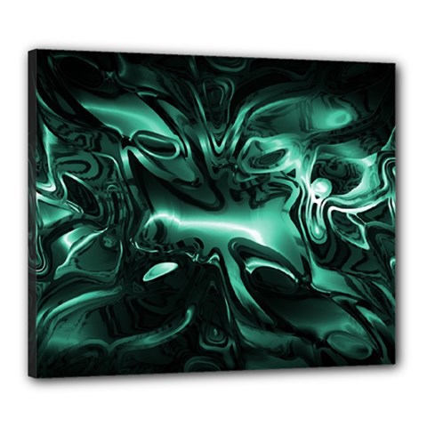 Biscay Green Black Abstract Art Canvas 24  X 20  (stretched) by SpinnyChairDesigns