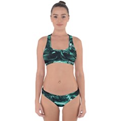 Biscay Green Black Abstract Art Cross Back Hipster Bikini Set by SpinnyChairDesigns