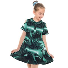 Biscay Green Black Abstract Art Kids  Short Sleeve Shirt Dress by SpinnyChairDesigns