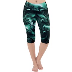 Biscay Green Black Abstract Art Lightweight Velour Cropped Yoga Leggings