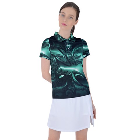 Biscay Green Black Abstract Art Women s Polo Tee by SpinnyChairDesigns