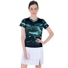 Biscay Green Black Abstract Art Women s Sports Top by SpinnyChairDesigns