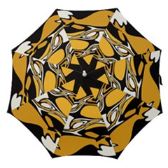 Black Yellow White Abstract Art Straight Umbrellas by SpinnyChairDesigns