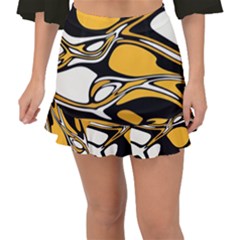 Black Yellow White Abstract Art Fishtail Mini Chiffon Skirt
