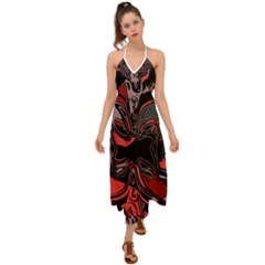 Red Black Grey Abstract Art Halter Tie Back Dress  by SpinnyChairDesigns